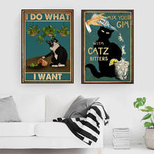 Mental Black Cat Poster I Do What I Want Quote Art Print Vintage Mix Your Gin Funny Bathroom Garden Canvas Painting Home Decor 2024 - buy cheap