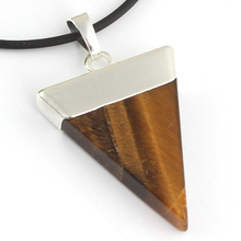 Silver Plated Tiger Eye Stone Geometric Pendant Necklace with Black Rope Chain Red Agates Jewelry 2024 - buy cheap