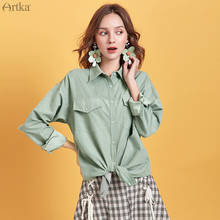 Artka 2020 primavera novas blusas femininas cor pura turn-down colarinho camisa minimalista solto casual manga comprida blusas femininas sa10394q 2024 - compre barato