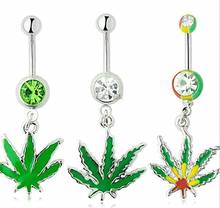 10pcs/lot Free Shipping Plant Maple Leaf Belly  Ring Clear CZ Gem Green Weed Plant Button Navel Body Piercing jewelry 2024 - buy cheap