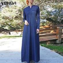 Повседневное винтажное платье-рубашка с длинным рукавом, Длинные вечерние ничные джинсовые платья макси 2021 VONDA, женское платье, офисные женские платья 2024 - купить недорого