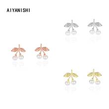 AIYANISHI Elegant 925 Sterling Silver Shell Pearl Leaves Earrings Wedding Engagement Silver Cute Earrings Lover Party Gifts 2024 - buy cheap