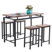 IN Stock 5 Piece Dining Table Set  Dining Set for 4  Wooden Table and 4 Stools Rustic Wood & Black US Warehouse 2024 - buy cheap