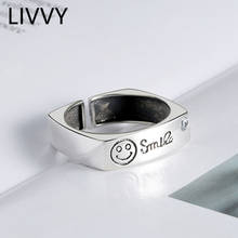 LIVVY Silver Color Open Ring INS Minimalist Geometric Rectangular Smooth Face Ring Punk Fashion Jewelry Accessory 2024 - buy cheap