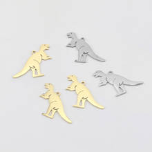 5 pçs/lote Dinossauro Pingente de Ouro de Aço Inoxidável Encantos Flutuantes para DIY Animal Colar Brinco Achados Artesanato Jóias Fazer 2024 - compre barato