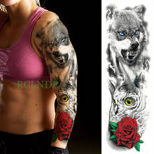 Tatuagem falsa temporária à prova d'água lobo rosa braço inteiro tattoo flash grande manga tamanho grande para homens mulheres e meninas 2024 - compre barato