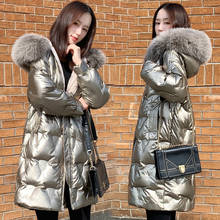 Glossy golden down warm Parkas coat winter fashion brand thick warm down jacket female big fur collar long down jacket F857 2024 - buy cheap