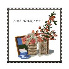 Love life-kit de punto de cruz de rosas, lienzo impreso con cuentas, bordado artesanal, costura hecha a mano, aida 14ct 11ct 2024 - compra barato