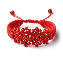 FYJS Unique Handmade Weave Rope Chain Red Agates Round Beads Stretchy Bracelet Ethnic Style Jewelry 2024 - buy cheap