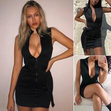 Woman Slim Sexy Air Layer Zip Tank Top Dress Black 2024 - buy cheap