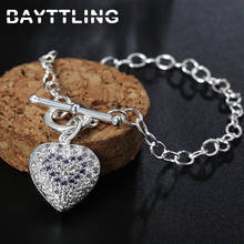 BAYTTLING New Silver Color 8 Inch AAA Purple Zircon Heart Pendant Bracelet For Woman Fashion Wedding Party Jewelry Gift 2024 - buy cheap