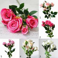 1 ветка, 5 цветов, свежие розы, искусственные цветы, настоящие на ощупь цветы, декор для домашней свадебной вечеринки, искусственные маленькие розы, букет 2024 - купить недорого