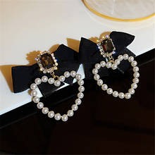 Fyuan-brincos de cristal femininos, estilo coreano, preto, com nó, brinco de pérola, para casamentos, festas, joias 2024 - compre barato