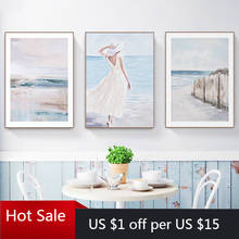 Vintage Canvas Painting Print on Abstract Sea Girl Rustic Wall Decor Picture for Living Home Poster Aesthetic Room Decor 2024 - buy cheap