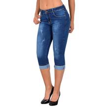 Capri informal para mujer, pantalones femeninos elásticos de talla grande y a la moda, de cintura alta y ajustado al cuerpo, longitud hasta la rodilla, estilo veraniego con diseño Denim rasgado con agujero 2024 - compra barato