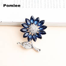 Pomlee Sunflower Brooches Royal Blue Crystal For Women Fashion Clear Rhinestone Brooch Pin High Quality Cute Mother Gift New 2024 - buy cheap