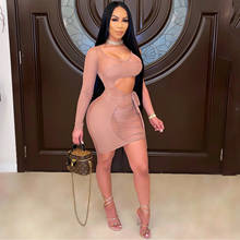 2020 Ins Internet Celebrity Famous Dress Solid Hollow Out V-neck Long Sleeve Sexy Club Party Bodycon Mini Dress Vestidos 2024 - buy cheap