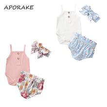 2021 0-24M Cute Baby Girl Clothing Button Sleeveless Knitted Top+Floral High Waist Shorts+Headband Summer 3pcs Outfits Set 2024 - buy cheap