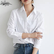 Camisa blanca salvaje coreana para mujer, Blusa de manga larga con botonadura única, Top de algodón, camisa inferior informal holgada 2021, otoño 12657 2024 - compra barato