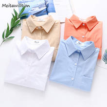2020 Spring White Blouse Shirt Women Pocket Blouses Korean Turn-down Collar OL Style Tops Vintage Solid Long Sleeve Shirts 2024 - buy cheap