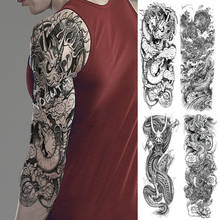 Tatuaje de manga de brazo grande para hombres y mujeres, pegatina de tatuaje falso temporal a prueba de agua de dragón, tótem completo de la vieja escuela 2024 - compra barato