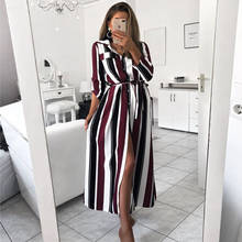 Plus Size Long Sleeve Dresses Ladies Casual Striped Long Beach Dress Turn-down Collar Long Sleeve Button Pockets Robe Femme 2024 - buy cheap