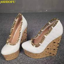 ASHIOFU-zapatos de tacón de Wadge hechos a mano para mujer, con cadenas, para fiesta de graduación, con cristales, Sexy, fotos reales de noche, zapatos de corte de moda 2024 - compra barato