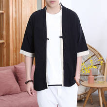 Casaco kimono masculino de algodão, jaqueta folgada com manga curta, vintage, botão único, casual, 5xl, verão, 7919 2024 - compre barato