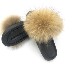 Slippers Summer Real Fox Fur Women EVA Soft Home Slippers Casual Fashion Fluffy Fur Slippers 44-45 Thick Platform Slides Ladies 2024 - buy cheap