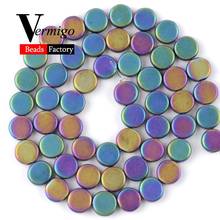 Натуральный многоцветный тусклый отполированный гематитовый камень плоские круглые бусины для самостоятельного изготовления ювелирных изделий ожерелье браслет Шарм бусины 6-10 мм 15" 2024 - купить недорого