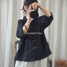 Camisa de linho estampada vintage, camisa moderna estilo chinês da china com estampa retrô e tradicional, 2021 2024 - compre barato
