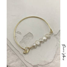 Peri'sbox 2019 Trendy Metal Gold Genuine Freshwater Pearl Bangle Geometric White Pearl Bangles Minimalist Pearl Bangle for Women 2024 - buy cheap