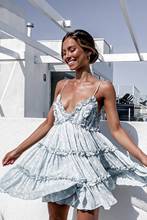 FUFUCAILLM 2021 New Boho Beach Dress Women Spaghetti Strap Swing Dress Sexy V Neck Backless Floral Print Ruffle Trim Dresses 2024 - buy cheap