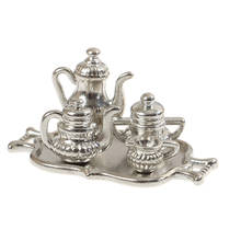 Dollhouse Miniature Silver Metal Tea Coffee Tray Tableware Set For Doll House Accessories 2024 - buy cheap