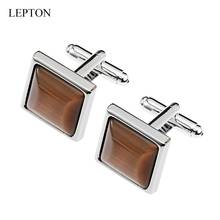 Low-key Luxury Cat's eye stone Cufflinks for Mens Business Lepton High Quality Square brown Opal Stone Cufflink Relojes gemelos 2024 - buy cheap