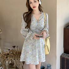 Summer Chiffon Floral Vintage Boho Beach Dress Women Elegant Party Mini Dress Female French V-neck Casual Holiday Korean Dress 2024 - buy cheap