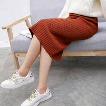 Women's Bodycon Split Knitted Skirt Autumn White High Waist Pencil Midi Skirts Women 2020 spring Elegant Knitting Bottoms Female 2024 - buy cheap