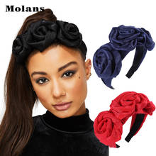 Molans Satin Faille Triple Rosette Headband For Women Handmade Solid Three Rose Fabric Fashion Head Hoop Girl’s Hair Accessories 2024 - buy cheap