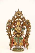 16 "Тибетский красочные позолоченного серебра богато Буддизм бронзовая позолота сидя Будда Майтрея статуя бодхисаттвы 41 см 2024 - купить недорого