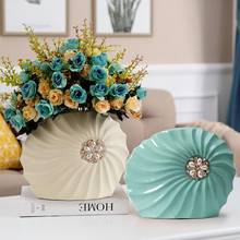 Simple Modern Ceramic Shell Vase+Artificial Flower Set Craft Livingroom Flower Arrangement Home TV Cabinet Furnishing decoration 2024 - buy cheap