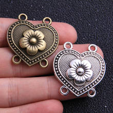 4pcs 31*32mm Retro Two Color Zinc Alloy Heart Flower Pendants Connectors Linker For DIY Charm Jewelry Accessorie 2024 - compra barato