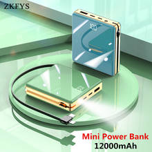 ZKFYS-Banco de energía portátil para teléfono móvil, Mini banco de energía de 12000mAh, con espejo LED, cargador de batería externa 2024 - compra barato