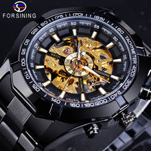 Forsining Top Brand Luxury Skeleton Automatic Mechanical Watch Black Golden Mens Watches Hollow Wristwatch Relogio Masculino 2024 - buy cheap