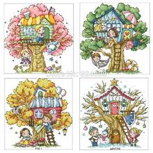 Four seasons tree house patterns Counted Cross Stitch 11CT 14CT 18CT DIY Chinese Cross Stitch Kits Embroidery Needlework Sets 2024 - buy cheap
