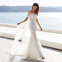 Ashley Carol Mermaid Wedding Dress 2022 Semi-Transparent Sparkly Beach Bride Off the Shoulder Tulle Sleeve Lace Up Bridal Gown 2024 - buy cheap