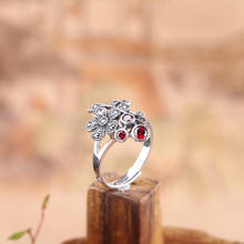 S925 pure silver jewelry female open plum blossom pomegranate red ring 2024 - buy cheap