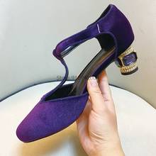 Women's Peep Toe T-Strap Pumps Ankle Strap Buckle Closure High Heel Dress Shoes Purple Heels Suede Heels Pumps Women Block Shoes 2024 - buy cheap