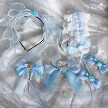 Lolita-banda para el pelo azul claro para niña, accesorios para el cabello, pasadores con Clip lateral, lazo, Lolita KC 2024 - compra barato