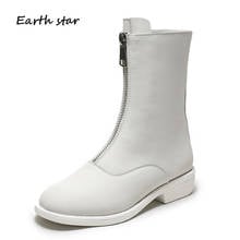 botas mujer White Shoes Women Matrin Boots Genuine Leather Brand Ladies footware Breathable Ankle Boots Front Zip Black Shoes 2024 - buy cheap