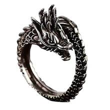Модное, старинное, серебряное, регулируемое кольцо с открытым драконом для мужчин, индивидуальное кольцо на палец, регулируемое, унисекс, подарочное ювелирное изделие 2024 - купить недорого